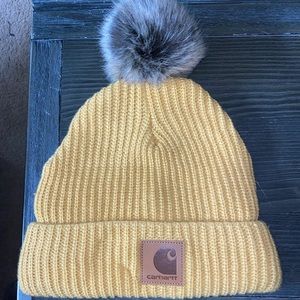 Carhartt women’s beanie yellow faux pom
